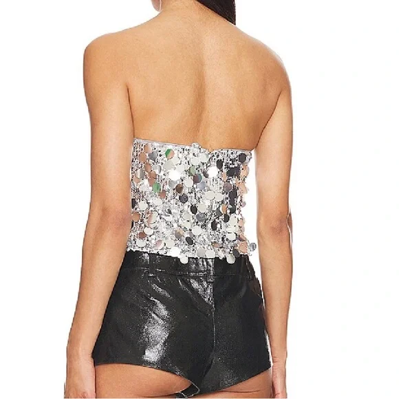 Superdown cordilla strapless top Silver sequin crop bustier Revolve New L - Picture 5 of 9